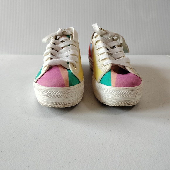 Keds x Kate Spade Triple Kick Platform Rainbow Striped Sneakers 9.5 Artsy Fun - Picture 2 of 8